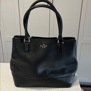 kate spade Black Pebbled Leather Tote with Gold Logo Excellent Condition